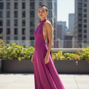 Pink V-Neck Sleeveless Backless Sexy‎ Maxi Dress